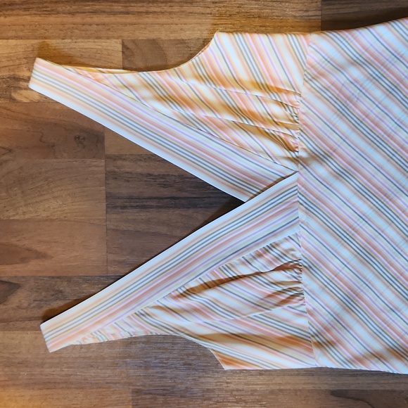 Theory Cammie Pink & Orange Striped Silk Deep Vneck Sleeveless Tank Top Small - Picture 4 of 11